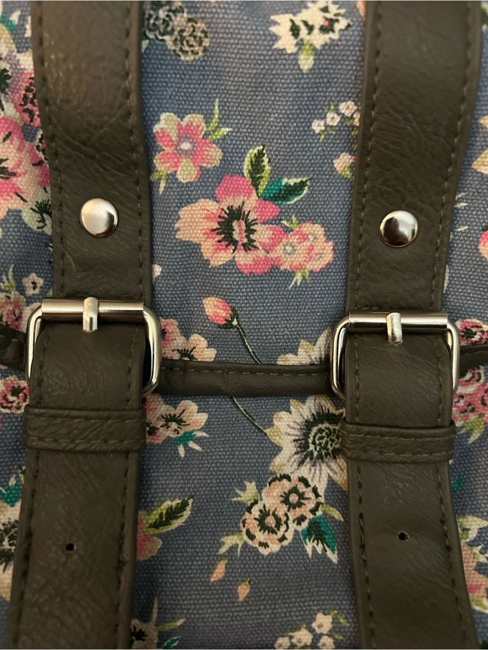 Candies Vintage Blue Floral Canvas Drawstring Backpack EUC Festival Cottagecore